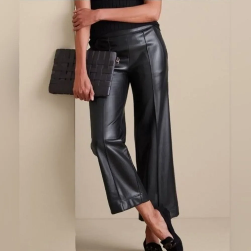 NWT Soft Surroundings Rivka Faux Leather Wide Leg Elastic Waist Pants L, 2X, PL